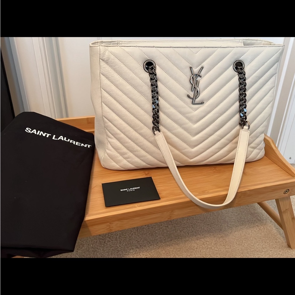 Saint Laurent Cream Quilted Tote